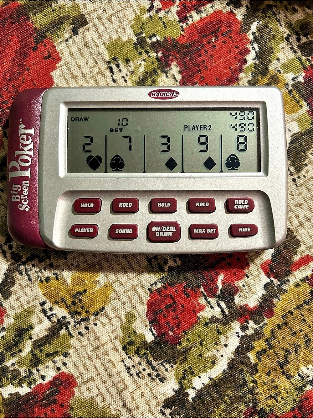Radica Big Screen Poker Handheld Game Silver & Red